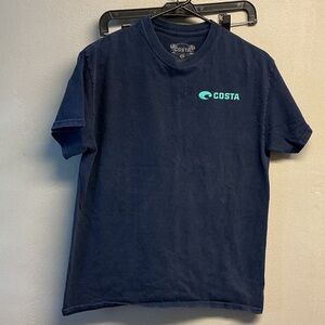 Costa Men's Dark Blue Tee with Aqua Logo 0181